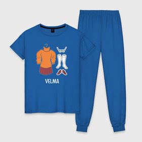 Женская пижама хлопок с принтом Velma в Белгороде, 100% хлопок | брюки и футболка прямого кроя, без карманов, на брюках мягкая резинка на поясе и по низу штанин | scooby doo | vdosadir | velma dinkle | велма динкли | скуби ду | уильям ханна