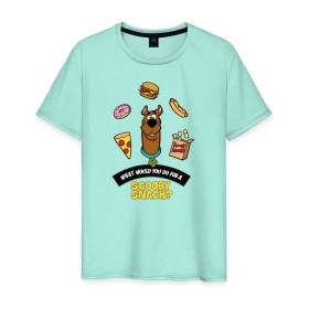 Мужская футболка хлопок с принтом Scooby Snack в Белгороде, 100% хлопок | прямой крой, круглый вырез горловины, длина до линии бедер, слегка спущенное плечо. | Тематика изображения на принте: scooby doo | vdosadir | еда | пицца | скуберт фон дуенхеймер | скуби ду | уильям ханна