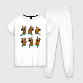 Женская пижама хлопок с принтом Scooby-Doo в Белгороде, 100% хлопок | брюки и футболка прямого кроя, без карманов, на брюках мягкая резинка на поясе и по низу штанин | scooby doo | vdosadir | скуберт фон дуенхеймер | скуби ду | уильям ханна