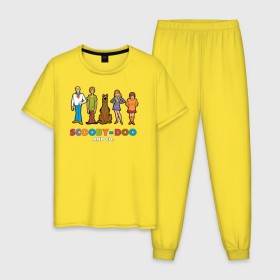 Мужская пижама хлопок с принтом Scooby-Doo and Co в Белгороде, 100% хлопок | брюки и футболка прямого кроя, без карманов, на брюках мягкая резинка на поясе и по низу штанин
 | fred jones | scooby doo | scrappy doo | shaggy | vdosadir | velma dinkle | велма динкли | дафна блейк | скуберт фон дуенхеймер | скуби ду | уильям ханна | фред джонс | шегги