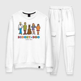 Женский костюм хлопок с принтом Scooby-Doo and Co в Белгороде, 100% хлопок | на свитшоте круглая горловина, мягкая резинка по низу. Брюки заужены к низу, на них два вида карманов: два 