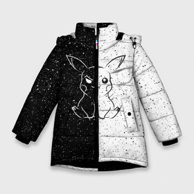 Зимняя куртка для девочек 3D с принтом ПИКАЧУ в Белгороде, ткань верха — 100% полиэстер; подклад — 100% полиэстер, утеплитель — 100% полиэстер. | длина ниже бедра, удлиненная спинка, воротник стойка и отстегивающийся капюшон. Есть боковые карманы с листочкой на кнопках, утяжки по низу изделия и внутренний карман на молнии. 

Предусмотрены светоотражающий принт на спинке, радужный светоотражающий элемент на пуллере молнии и на резинке для утяжки. | black and white | monochrome | pika | pika pika | pikachu | pokemon | детектив пикачу | монохром | пика | пикачу | покемон | черно белое