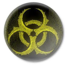 Значок с принтом Биологическая Опасность (Oko) в Белгороде,  металл | круглая форма, металлическая застежка в виде булавки | 19 | oko | био | биологическая | болезнь | будь | вирус | заражение | защита | здоров | знак | значек | игра | иероглиф | ковид | коронавирус | массовое | мировая | око | опасно | опасность | оружие | пандемия