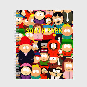 Тетрадь с принтом SOUTH PARK в Белгороде, 100% бумага | 48 листов, плотность листов — 60 г/м2, плотность картонной обложки — 250 г/м2. Листы скреплены сбоку удобной пружинной спиралью. Уголки страниц и обложки скругленные. Цвет линий — светло-серый
 | cartman | kenny | kyle | south park | stan | кайл | картман | кенни | стэн | южный парк