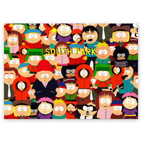 Поздравительная открытка с принтом SOUTH PARK в Белгороде, 100% бумага | плотность бумаги 280 г/м2, матовая, на обратной стороне линовка и место для марки
 | cartman | kenny | kyle | south park | stan | кайл | картман | кенни | стэн | южный парк