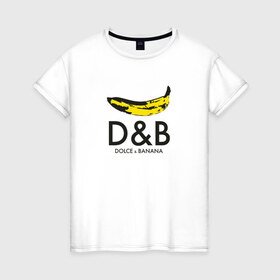 Женская футболка хлопок с принтом Dolce and Banana в Белгороде, 100% хлопок | прямой крой, круглый вырез горловины, длина до линии бедер, слегка спущенное плечо | banan | banana | dg | dolce banana | dolce gabana | dolce gabbana | антибренд | банан | бананы | гнилой | дольче габана | дольче габбана | крутая | модная | пародия | прикол | тренд