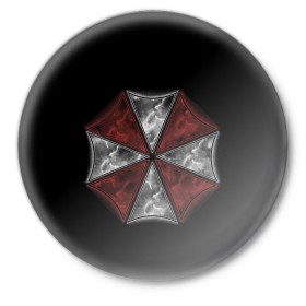 Значок с принтом Umbrella Corporation в Белгороде,  металл | круглая форма, металлическая застежка в виде булавки | 2 | biohazard | claire | evil | horror | raccoon | resident | survival | t virus | t вирус | выживание | зла | кеннеди | клэр | леон | обитель | раккун | редфилд | скотт | ужас