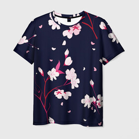 Мужская футболка 3D с принтом Сакура в Белгороде, 100% полиэфир | прямой крой, круглый вырез горловины, длина до линии бедер | cherry | flowers | japan | sakura | spring | весна | вишня | дерево | сакура | цветы | япония