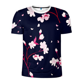 Мужская футболка 3D спортивная с принтом Сакура в Белгороде, 100% полиэстер с улучшенными характеристиками | приталенный силуэт, круглая горловина, широкие плечи, сужается к линии бедра | cherry | flowers | japan | sakura | spring | весна | вишня | дерево | сакура | цветы | япония