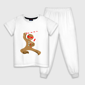 Детская пижама хлопок с принтом Пряничный ниндзя в Белгороде, 100% хлопок |  брюки и футболка прямого кроя, без карманов, на брюках мягкая резинка на поясе и по низу штанин
 | Тематика изображения на принте: айкидо | кунг фу | ниндзя | пряничный человечек