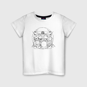 Детская футболка хлопок с принтом Витрувианский барабанщик в Белгороде, 100% хлопок | круглый вырез горловины, полуприлегающий силуэт, длина до линии бедер | барабанщик | витрувианский человек | да винчи | рок | ударные