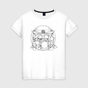 Женская футболка хлопок с принтом Витрувианский барабанщик в Белгороде, 100% хлопок | прямой крой, круглый вырез горловины, длина до линии бедер, слегка спущенное плечо | барабанщик | витрувианский человек | да винчи | рок | ударные
