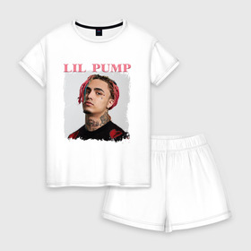 Женская пижама с шортиками хлопок с принтом LIL PUMP в Белгороде, 100% хлопок | футболка прямого кроя, шорты свободные с широкой мягкой резинкой | esketit | gucci gang | lil pump | pattern | гуччи ганг | лил памп