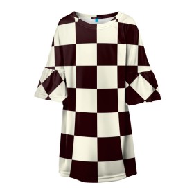 Детское платье 3D с принтом Шахматка в Белгороде, 100% полиэстер | прямой силуэт, чуть расширенный к низу. Круглая горловина, на рукавах — воланы | квадраты | текстуры | узор шахматка | узоры | чб | чб квадраты | чб узор | шахматка | шахматная доска | шахматы