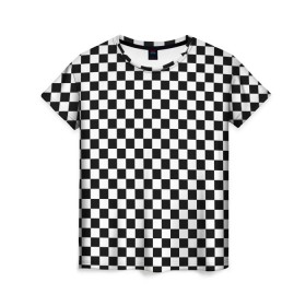 Женская футболка 3D с принтом Шахматка мелкая в Белгороде, 100% полиэфир ( синтетическое хлопкоподобное полотно) | прямой крой, круглый вырез горловины, длина до линии бедер | Тематика изображения на принте: квадраты | мелкая шахматка | текстуры | узор шахматка | узоры | чб | чб квадраты | чб узор | шахматка | шахматная доска | шахматы