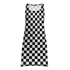 Платье-майка 3D с принтом Шахматка мелкая в Белгороде, 100% полиэстер | полуприлегающий силуэт, широкие бретели, круглый вырез горловины, удлиненный подол сзади. | Тематика изображения на принте: квадраты | мелкая шахматка | текстуры | узор шахматка | узоры | чб | чб квадраты | чб узор | шахматка | шахматная доска | шахматы