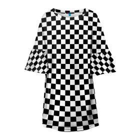 Детское платье 3D с принтом Шахматка мелкая в Белгороде, 100% полиэстер | прямой силуэт, чуть расширенный к низу. Круглая горловина, на рукавах — воланы | квадраты | мелкая шахматка | текстуры | узор шахматка | узоры | чб | чб квадраты | чб узор | шахматка | шахматная доска | шахматы