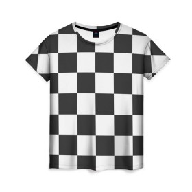Женская футболка 3D с принтом Шахматка в Белгороде, 100% полиэфир ( синтетическое хлопкоподобное полотно) | прямой крой, круглый вырез горловины, длина до линии бедер | квадраты | текстуры | узор шахматка | узоры | чб | чб квадраты | чб узор | шахматка | шахматная доска | шахматы