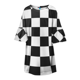 Детское платье 3D с принтом Шахматка в Белгороде, 100% полиэстер | прямой силуэт, чуть расширенный к низу. Круглая горловина, на рукавах — воланы | Тематика изображения на принте: квадраты | текстуры | узор шахматка | узоры | чб | чб квадраты | чб узор | шахматка | шахматная доска | шахматы