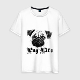 Мужская футболка хлопок с принтом Pug life в Белгороде, 100% хлопок | прямой крой, круглый вырез горловины, длина до линии бедер, слегка спущенное плечо. | pug life | арт | животные | мопс | собака | собачья жизнь