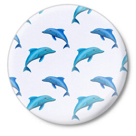 Значок с принтом Рай для дельфина в Белгороде,  металл | круглая форма, металлическая застежка в виде булавки | арт | дельфин | дельфины | искусство | морское | океан | паттерн | рыба | рыбы