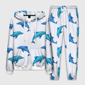 Мужской костюм 3D с принтом Рай для дельфина в Белгороде, 100% полиэстер | Манжеты и пояс оформлены тканевой резинкой, двухслойный капюшон со шнурком для регулировки, карманы спереди | арт | дельфин | дельфины | искусство | морское | океан | паттерн | рыба | рыбы