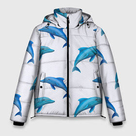 Мужская зимняя куртка 3D с принтом Рай для дельфина в Белгороде, верх — 100% полиэстер; подкладка — 100% полиэстер; утеплитель — 100% полиэстер | длина ниже бедра, свободный силуэт Оверсайз. Есть воротник-стойка, отстегивающийся капюшон и ветрозащитная планка. 

Боковые карманы с листочкой на кнопках и внутренний карман на молнии. | Тематика изображения на принте: арт | дельфин | дельфины | искусство | морское | океан | паттерн | рыба | рыбы
