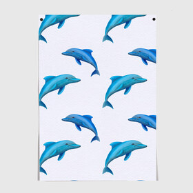 Постер с принтом Рай для дельфина в Белгороде, 100% бумага
 | бумага, плотность 150 мг. Матовая, но за счет высокого коэффициента гладкости имеет небольшой блеск и дает на свету блики, но в отличии от глянцевой бумаги не покрыта лаком | арт | дельфин | дельфины | искусство | морское | океан | паттерн | рыба | рыбы