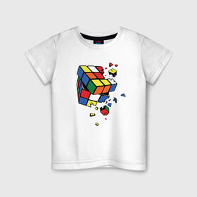 Детская футболка хлопок с принтом Кубик Рубика в Белгороде, 100% хлопок | круглый вырез горловины, полуприлегающий силуэт, длина до линии бедер | абстракция | арт | головоломка | кубик рубик | кубик рубика