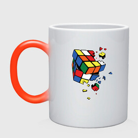Кружка хамелеон с принтом Кубик Рубика в Белгороде, керамика | меняет цвет при нагревании, емкость 330 мл | абстракция | арт | головоломка | кубик рубик | кубик рубика