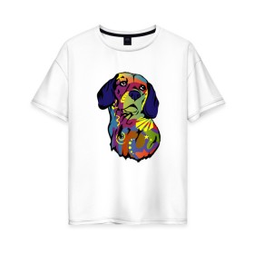 Женская футболка хлопок Oversize с принтом Берегись биглей в Белгороде, 100% хлопок | свободный крой, круглый ворот, спущенный рукав, длина до линии бедер
 | абстракция | бигль | сердце | собака