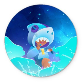 Коврик для мышки круглый с принтом LEON SHARK - BRAWL STARS в Белгороде, резина и полиэстер | круглая форма, изображение наносится на всю лицевую часть | 8 bit | 8 бит | 8bit | 8бит | brawl | crow | game | games | leon | max | mr.p | sandy | spike | star | stars | брав | бравл | браво | ворон | звезда | звезды | игра | игры | кроу | леон | макс | сенди | спайк | старс | сэнди