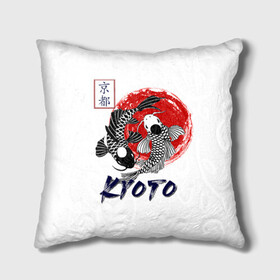 Подушка 3D с принтом Карпы Кои Киото в Белгороде, наволочка – 100% полиэстер, наполнитель – холлофайбер (легкий наполнитель, не вызывает аллергию). | состоит из подушки и наволочки. Наволочка на молнии, легко снимается для стирки | киото япония японский стиль карпы кои