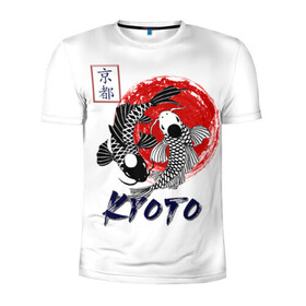 Мужская футболка 3D спортивная с принтом Карпы Кои Киото в Белгороде, 100% полиэстер с улучшенными характеристиками | приталенный силуэт, круглая горловина, широкие плечи, сужается к линии бедра | Тематика изображения на принте: киото япония японский стиль карпы кои