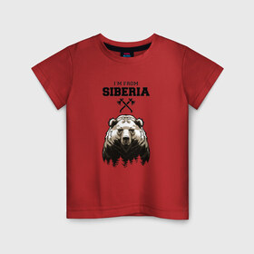 Детская футболка хлопок с принтом Сибирь в Белгороде, 100% хлопок | круглый вырез горловины, полуприлегающий силуэт, длина до линии бедер | Тематика изображения на принте: siberia | лес | медведь | русский мишка | сибирь | сибиряк | тайга | топоры