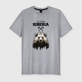 Мужская футболка премиум с принтом Сибирь в Белгороде, 92% хлопок, 8% лайкра | приталенный силуэт, круглый вырез ворота, длина до линии бедра, короткий рукав | siberia | лес | медведь | русский мишка | сибирь | сибиряк | тайга | топоры
