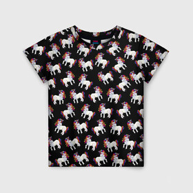 Детская футболка 3D с принтом Единороги в Белгороде, 100% гипоаллергенный полиэфир | прямой крой, круглый вырез горловины, длина до линии бедер, чуть спущенное плечо, ткань немного тянется | animal | rainbow | unicorn | единорог | единорожка | животное | радуга