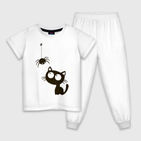 Детская пижама хлопок с принтом Котик и паучек в Белгороде, 100% хлопок |  брюки и футболка прямого кроя, без карманов, на брюках мягкая резинка на поясе и по низу штанин
 | высказывание | идея | котик | манера | мемы | паук | разные | рисунок | символ