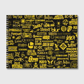 Альбом для рисования с принтом Логотипы рок групп GOLD в Белгороде, 100% бумага
 | матовая бумага, плотность 200 мг. | ac dc | deep purple | him | hollywood undead | iron maiden | kiss | limp bizkit | linkin park | louna | manowar | metallica | rammstein | slipknot | thirty seconds to mars | алиса | групп | логотипы | луна | рок