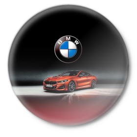 Значок с принтом BMW в Белгороде,  металл | круглая форма, металлическая застежка в виде булавки | bmw | car | germany | prestige | red | автомобиль | бмв | германия | красный | престиж