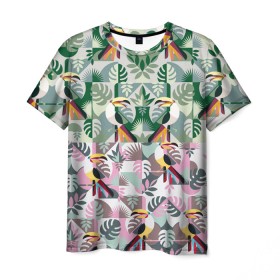 Мужская футболка 3D с принтом туканы в Белгороде, 100% полиэфир | прямой крой, круглый вырез горловины, длина до линии бедер | casual | summer | летние | лето | пляжное | тренд | тропики