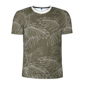 Мужская футболка 3D спортивная с принтом листья пальмы в Белгороде, 100% полиэстер с улучшенными характеристиками | приталенный силуэт, круглая горловина, широкие плечи, сужается к линии бедра | casual | summer | летние | лето | пляжное | тренд | тропики