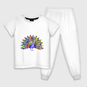 Детская пижама хлопок с принтом Павлин в Белгороде, 100% хлопок |  брюки и футболка прямого кроя, без карманов, на брюках мягкая резинка на поясе и по низу штанин
 | Тематика изображения на принте: peacock | животные | павлин | птица