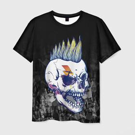 Мужская футболка 3D с принтом Череп с ирокезы в Белгороде, 100% полиэфир | прямой крой, круглый вырез горловины, длина до линии бедер | pank | rock | skull | ирокез | модная | модный | музыка | панк | рок | рокер | скелет | череп