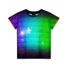 Детская футболка 3D с принтом Space в Белгороде, 100% гипоаллергенный полиэфир | прямой крой, круглый вырез горловины, длина до линии бедер, чуть спущенное плечо, ткань немного тянется | abstract | space | texture | абстракция | астрономия | волны | вселенная | галактика | геометрия | градиент | звезда | космос | краски | палитра | паттерн | полигоны | радуга | текстура