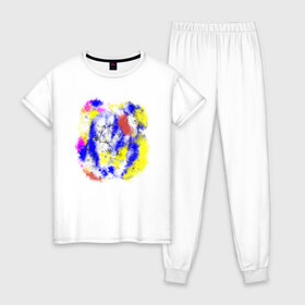 Женская пижама хлопок с принтом Красочное небо в Белгороде, 100% хлопок | брюки и футболка прямого кроя, без карманов, на брюках мягкая резинка на поясе и по низу штанин | 2020 | абстракция | краски | настроение | небо | позитив | цвета | яркая