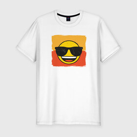 Мужская футболка премиум с принтом Крутой Эмодзи в Белгороде, 92% хлопок, 8% лайкра | приталенный силуэт, круглый вырез ворота, длина до линии бедра, короткий рукав | Тематика изображения на принте: deal with it | emoji | emojico | в очках | весенний | довольный | крутой | крутой смайлик | летний | мем | смайл | смайлик | смайлик в очках | счастливый | эмоджи | эмодзи | эмодзи смс