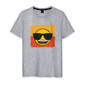 Мужская футболка хлопок с принтом Крутой Эмодзи в Белгороде, 100% хлопок | прямой крой, круглый вырез горловины, длина до линии бедер, слегка спущенное плечо. | Тематика изображения на принте: deal with it | emoji | emojico | в очках | весенний | довольный | крутой | крутой смайлик | летний | мем | смайл | смайлик | смайлик в очках | счастливый | эмоджи | эмодзи | эмодзи смс