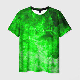 Мужская футболка 3D с принтом ОГОНЬ GREEN NEON в Белгороде, 100% полиэфир | прямой крой, круглый вырез горловины, длина до линии бедер | битва огней | зеленый | неон | неоновый | огонь | пламя | пожар | салатовый | стихия | текстура | цветной | яркий