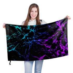 Флаг 3D с принтом МРАМОР NEON в Белгороде, 100% полиэстер | плотность ткани — 95 г/м2, размер — 67 х 109 см. Принт наносится с одной стороны | neon | мрамор | неон | полосы | текстура | трещины | фиолетовый | цветной | яркий